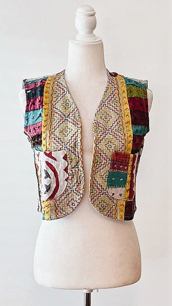 Patchwork Short Kantha Vest (Dark colors)