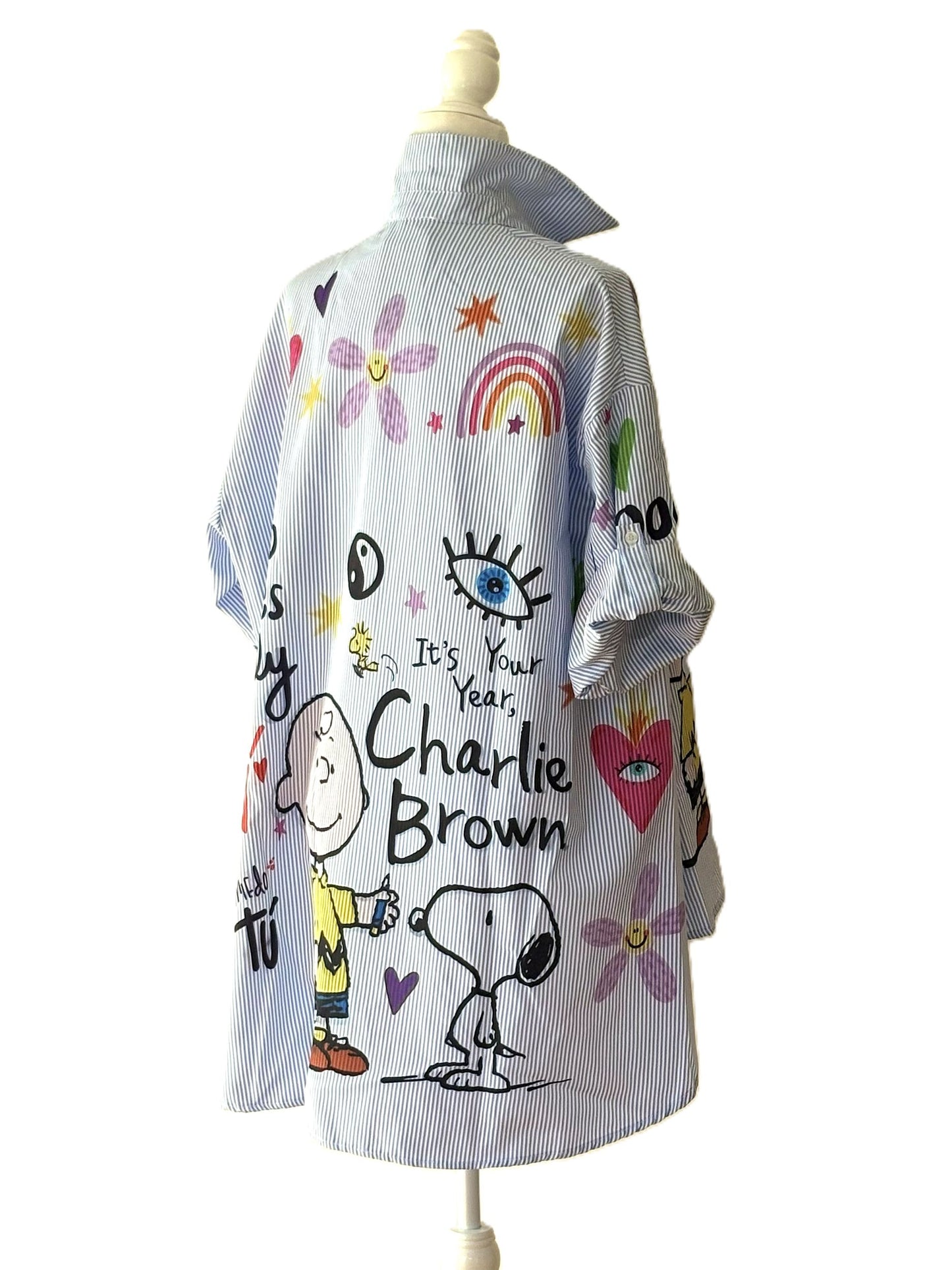 Tops: Italian, One Size Light Blue Striped Cotton "Charlie Brown".