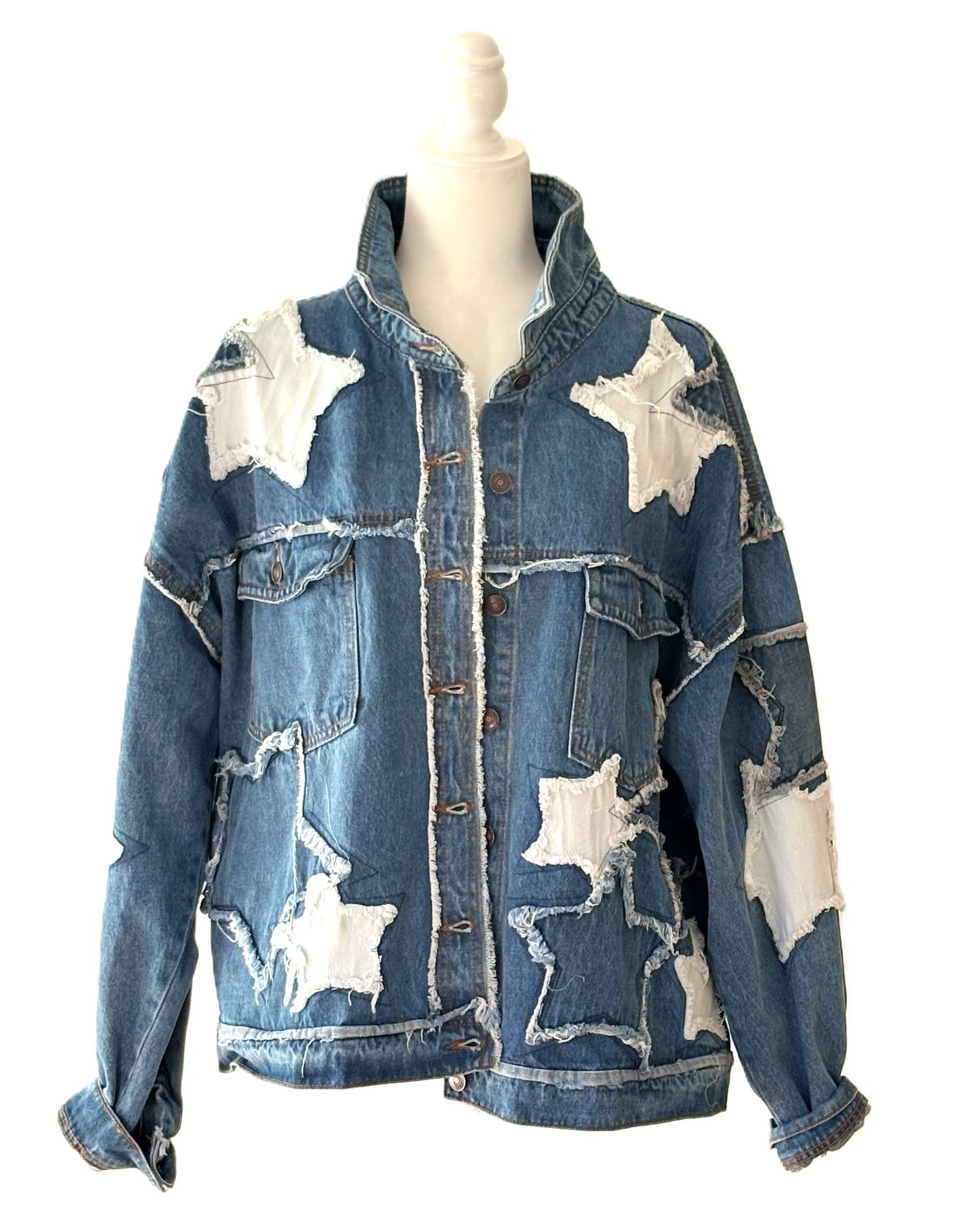 Slimmed Down Long Sleeve Denim With Stars Shacket