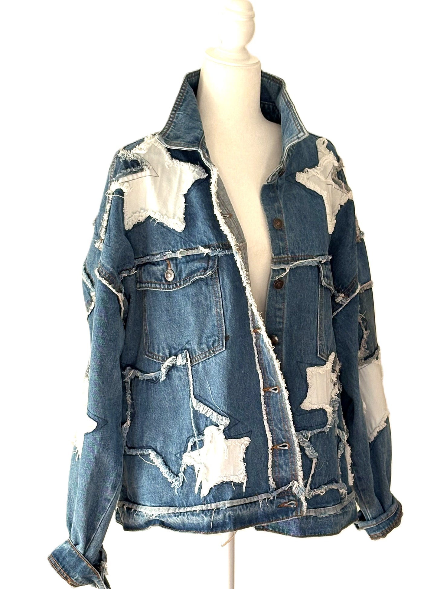 Slimmed Down Long Sleeve Denim With Stars Shacket