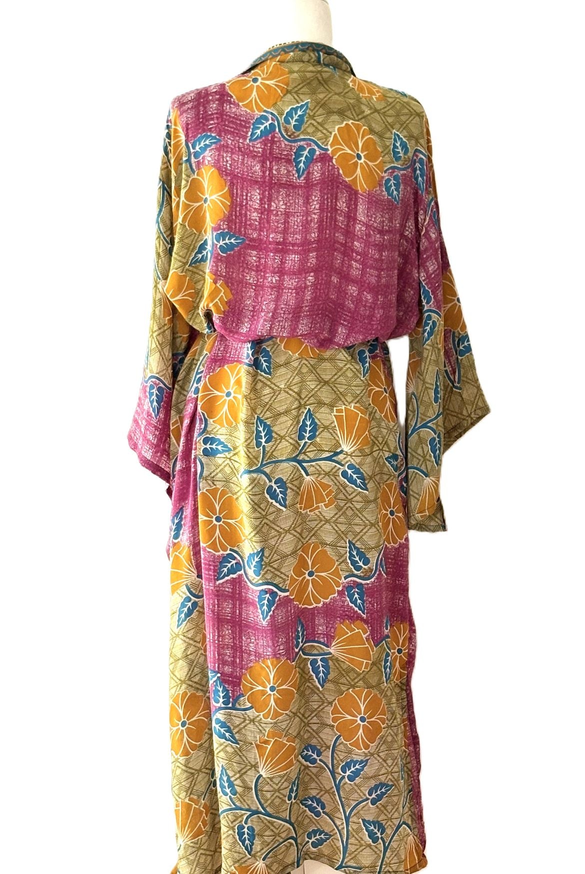 Long Silk Kimono Duster, Dramatic Two Tone And Elegant (Pink)