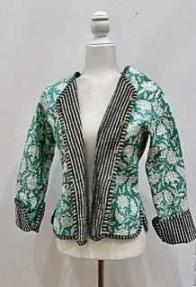 Reversible Cotton Quilted  Womens Jacket With Stripe Piping (Mint)