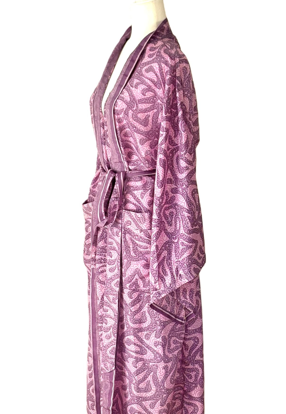 Long Silk Serenity Kimono Duster Is Striking In A Rich, Geometric Print (Lilac)
