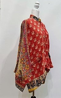 Kantha Cotton Embroidered Tunic: Best Seller (Red/Border)