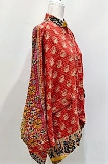 Kantha Cotton Embroidered Tunic: Best Seller (Red/Border)