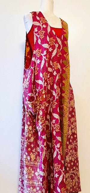 Midi Length Kantha Cotton Jumper or Sleeveless Dress (Rose)