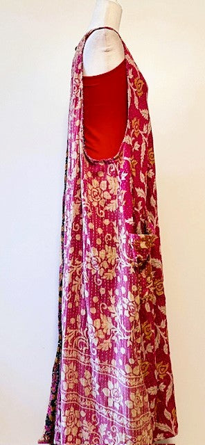 Midi Length Kantha Cotton Jumper or Sleeveless Dress (Rose)