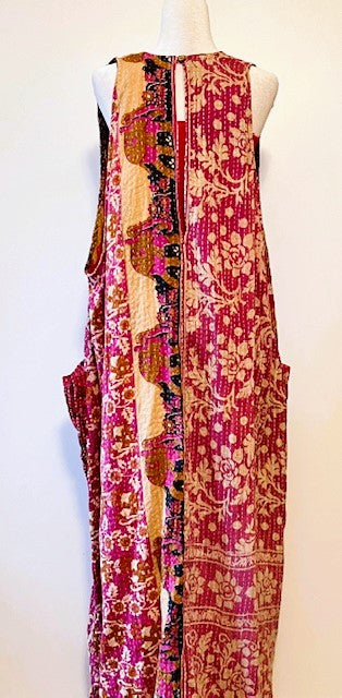 Midi Length Kantha Cotton Jumper or Sleeveless Dress (Rose)