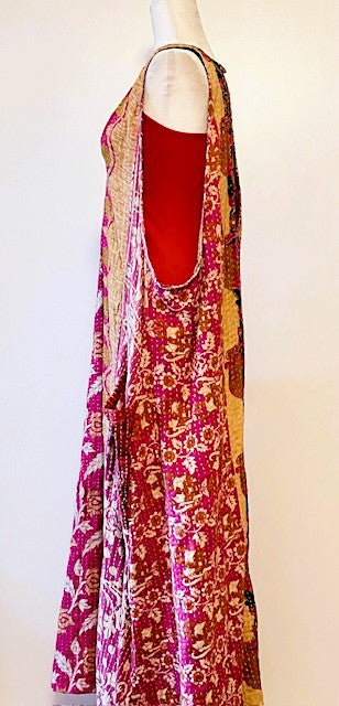 Midi Length Kantha Cotton Jumper or Sleeveless Dress (Rose)