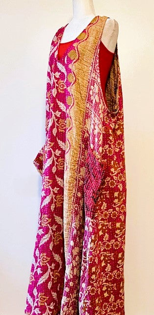 Midi Length Kantha Cotton Jumper or Sleeveless Dress (Rose)