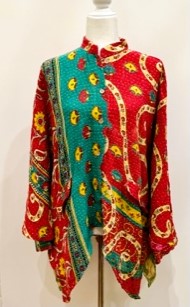 Kantha Cotton Embroidered Tunic: Best Seller (Red/Green)