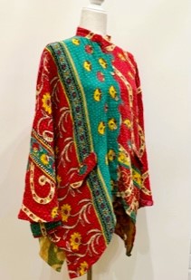 Kantha Cotton Embroidered Tunic: Best Seller (Red/Green)