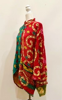 Kantha Cotton Embroidered Tunic: Best Seller (Red/Green)