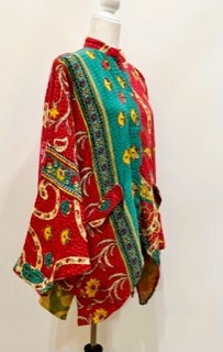 Kantha Cotton Embroidered Tunic: Best Seller (Red/Green)