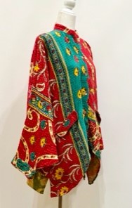 Kantha Cotton Embroidered Tunic: Best Seller (Red/Green)