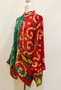 Kantha Cotton Embroidered Tunic: Best Seller (Red/Green)