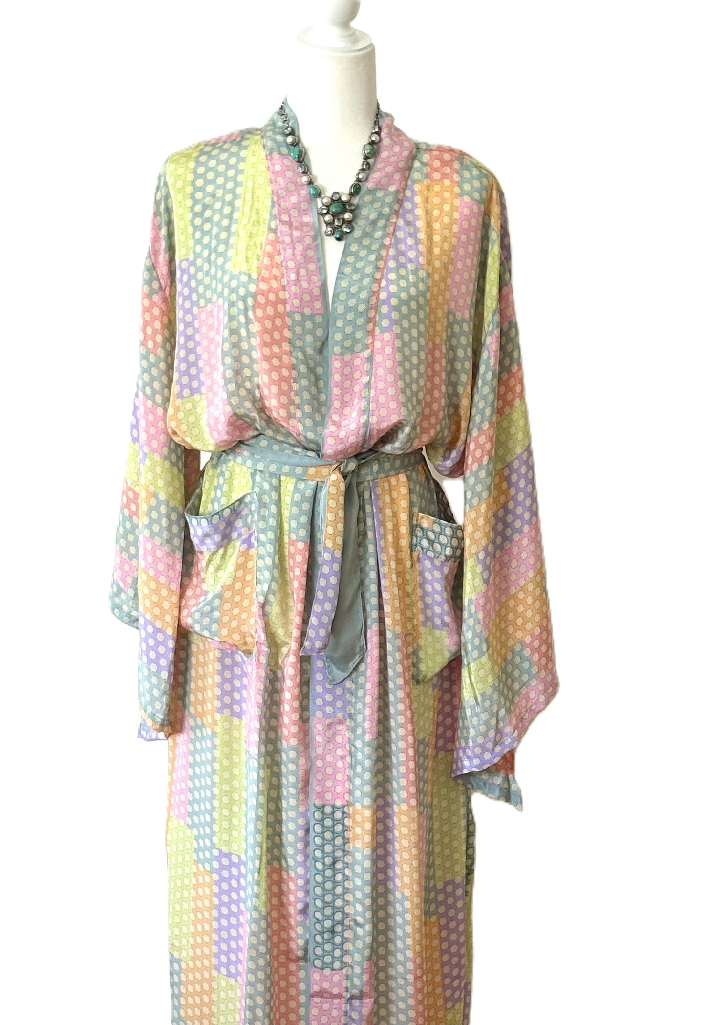 Luxurious and Glamorous Pastel Silk Kimono Duster.