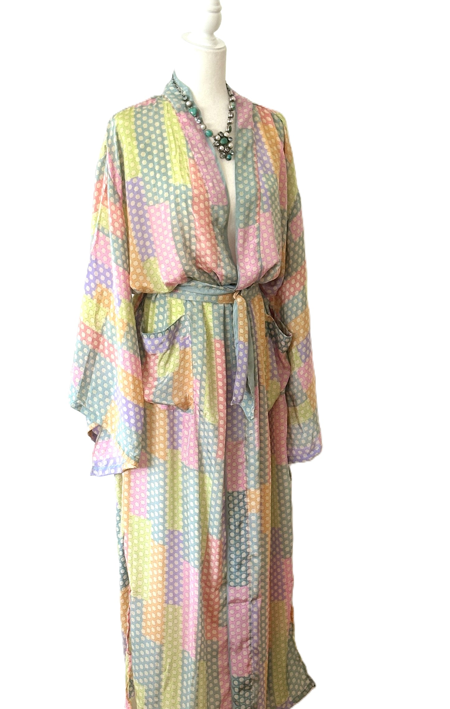 Luxurious and Glamorous Pastel Silk Kimono Duster.