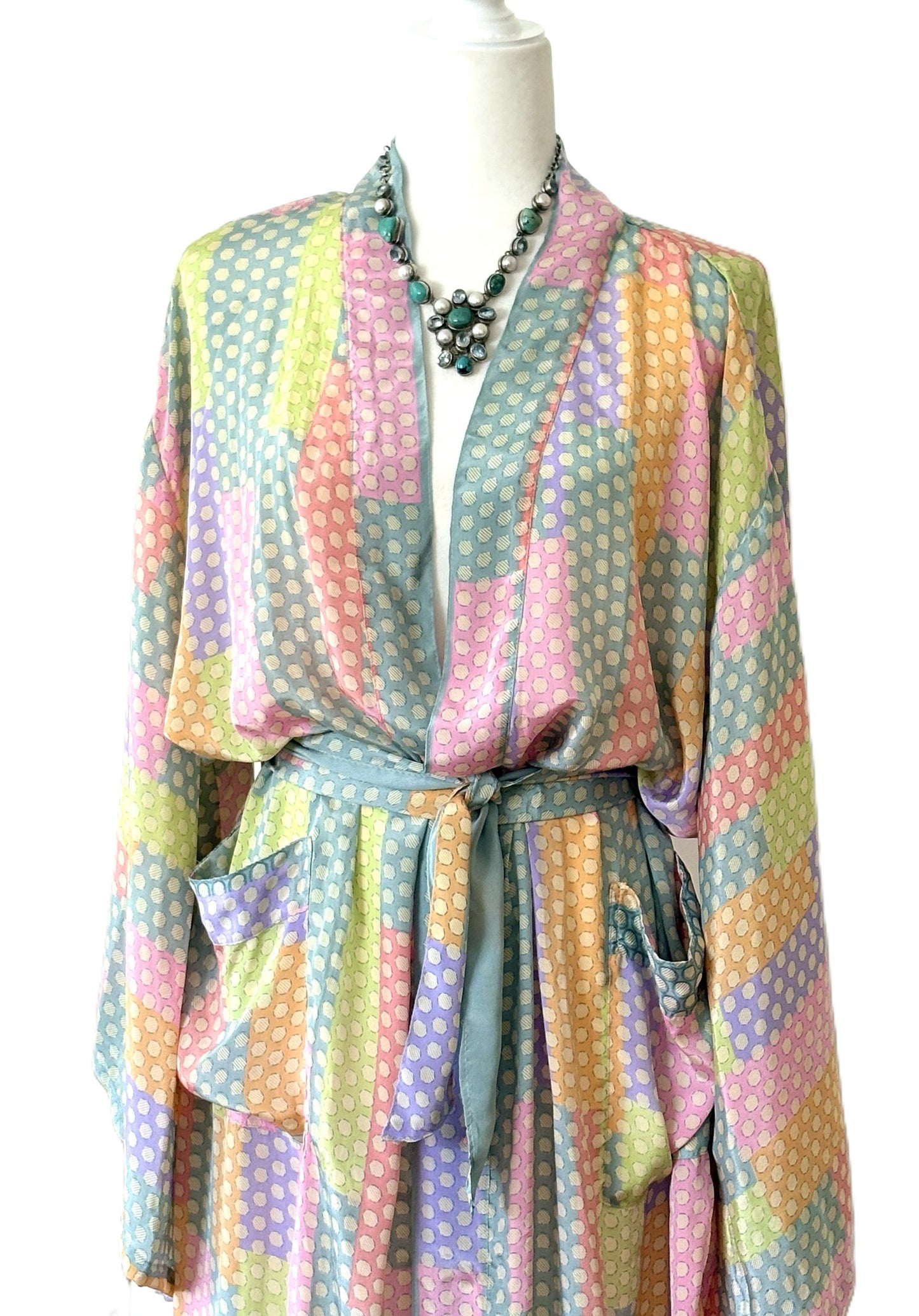Luxurious and Glamorous Pastel Silk Kimono Duster.