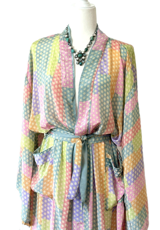 Luxurious and Glamorous Pastel Silk Kimono Duster.