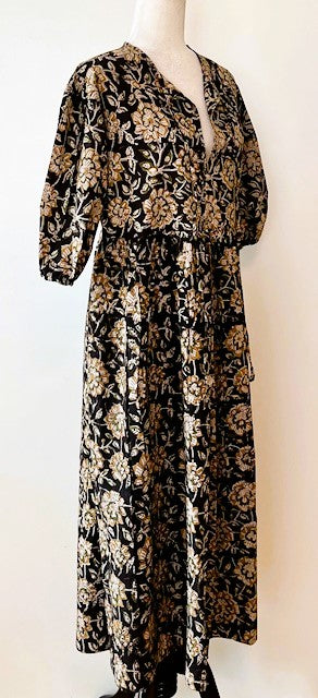 Cotton Block Print Midi Dress Is A Sophisticated Dress (Black)