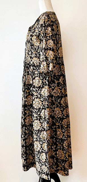 Cotton Block Print Midi Dress Is A Sophisticated Dress (Black)