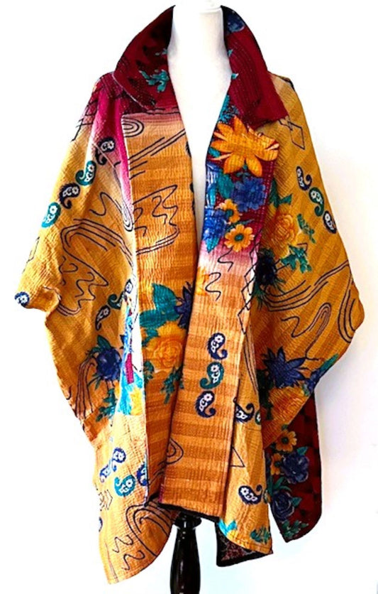 Specialty Collection: Fully Reversible Colorful Kantha Jacket. Exceptional and Dramatic