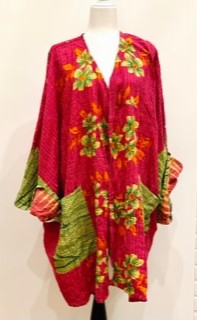 Solutions Open Kimono Jacket Provides Versatility (Red Flower)