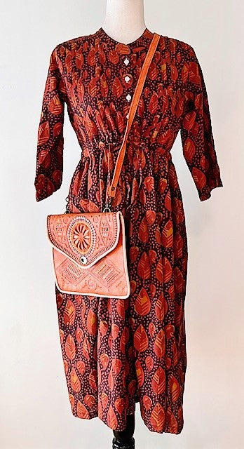 Sophisticated Block Print Cotton Short Dress (Copper)