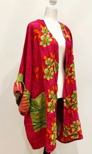 Solutions Open Kimono Jacket Provides Versatility (Red Flower)