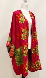 Solutions Open Kimono Jacket Provides Versatility (Red Flower)