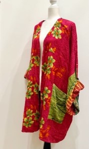 Solutions Open Kimono Jacket Provides Versatility (Red Flower)