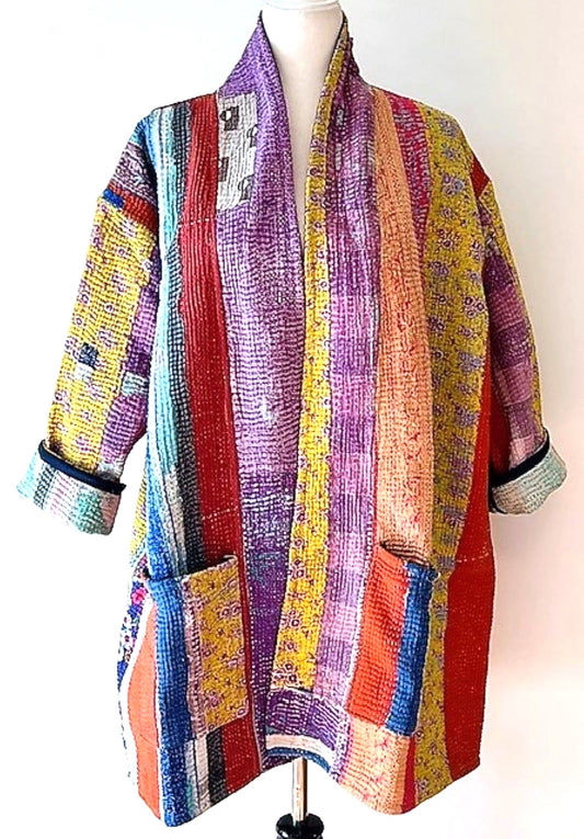 Specialty Collection: Designer Patchwork Hand Embroidered Jacket Fully Reversible. Beautiful (Pastel)