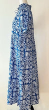 Cotton Block Print Midi Dress Is Slimmed Down and Flattering (Blue and White)