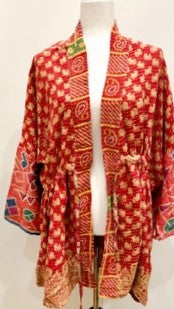 Gorgeous Open Kantha Embroidered Jacket  (Red/Gold Border)