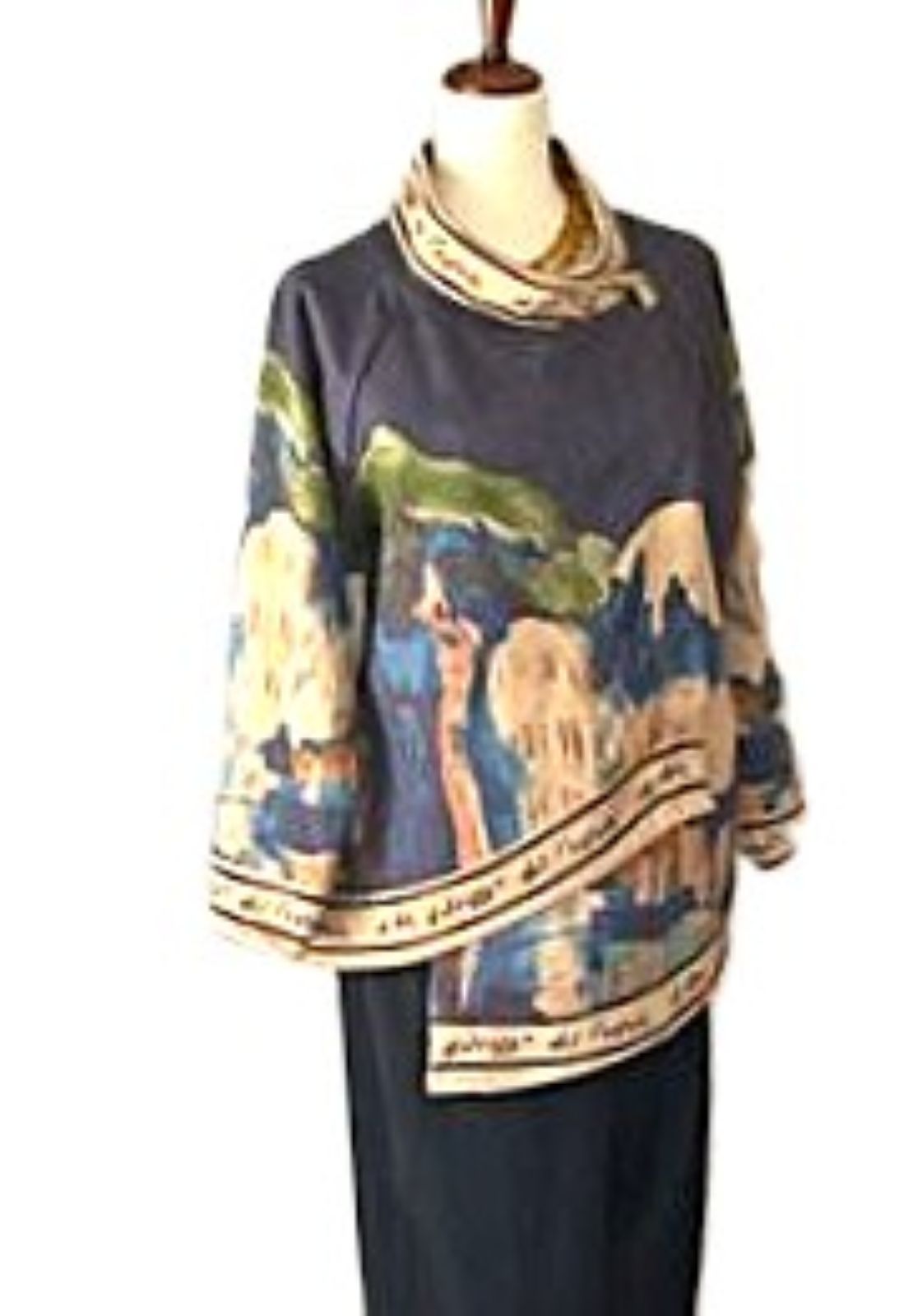 Italian Watercolor Landscape Suede Feel Envelop Cut Tunic. Brushed Polyester (Tan or Navy)