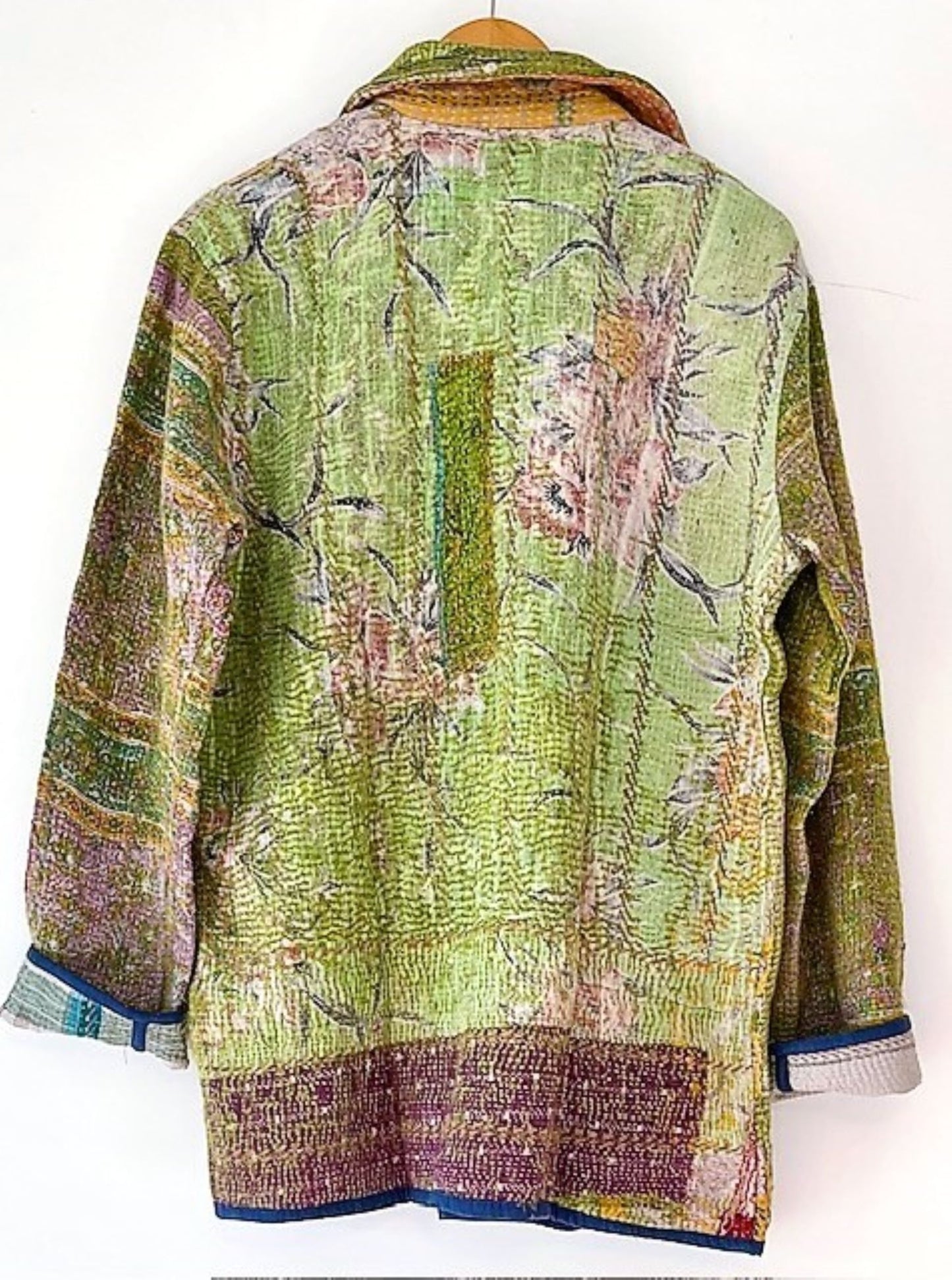 Specialty Collection: Refined, Quilted Hand Embroidered Short Jacket. Fully Reversible. (Avocado)