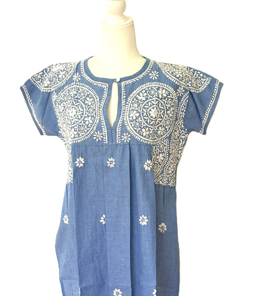 Dresses: Flattering Easy Basic Print Cotton Short (Blue)