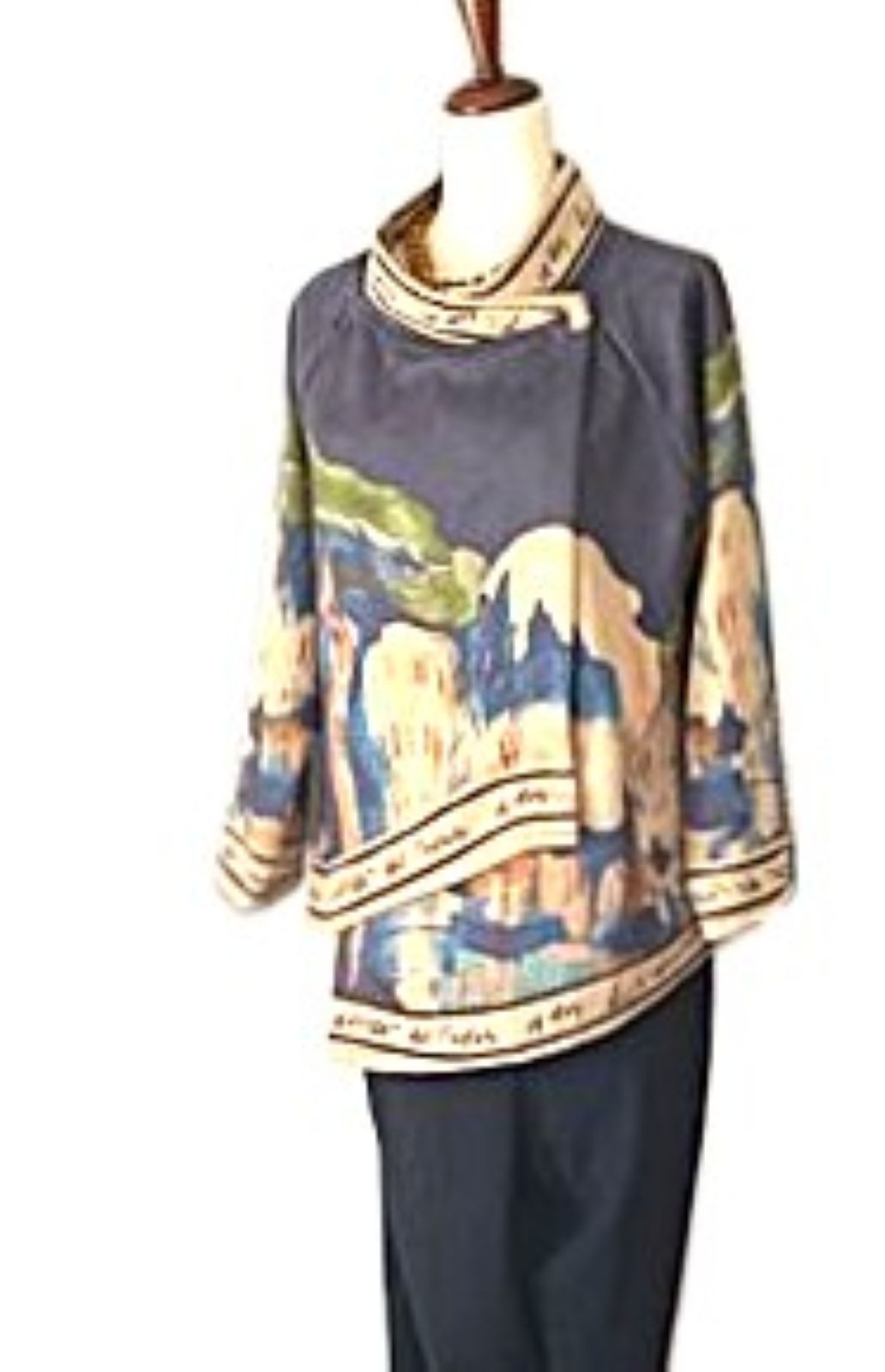 Italian Watercolor Landscape Suede Feel Envelop Cut Tunic. Brushed Polyester (Tan or Navy)
