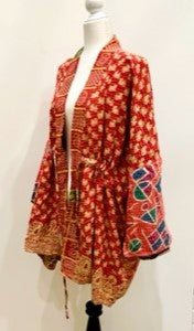 Gorgeous Open Kantha Embroidered Jacket  (RedMix)