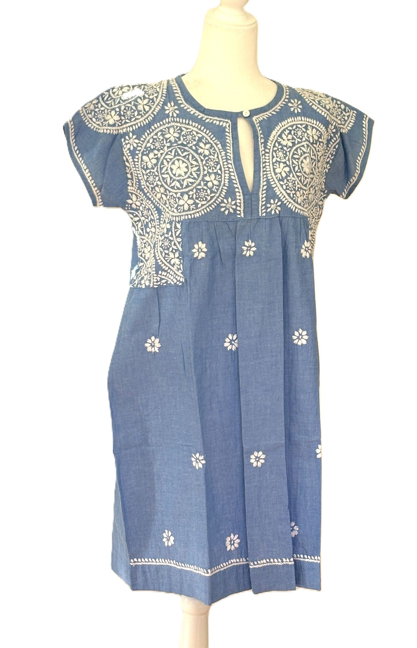 Dresses: Flattering Easy Basic Print Cotton Short (Blue)