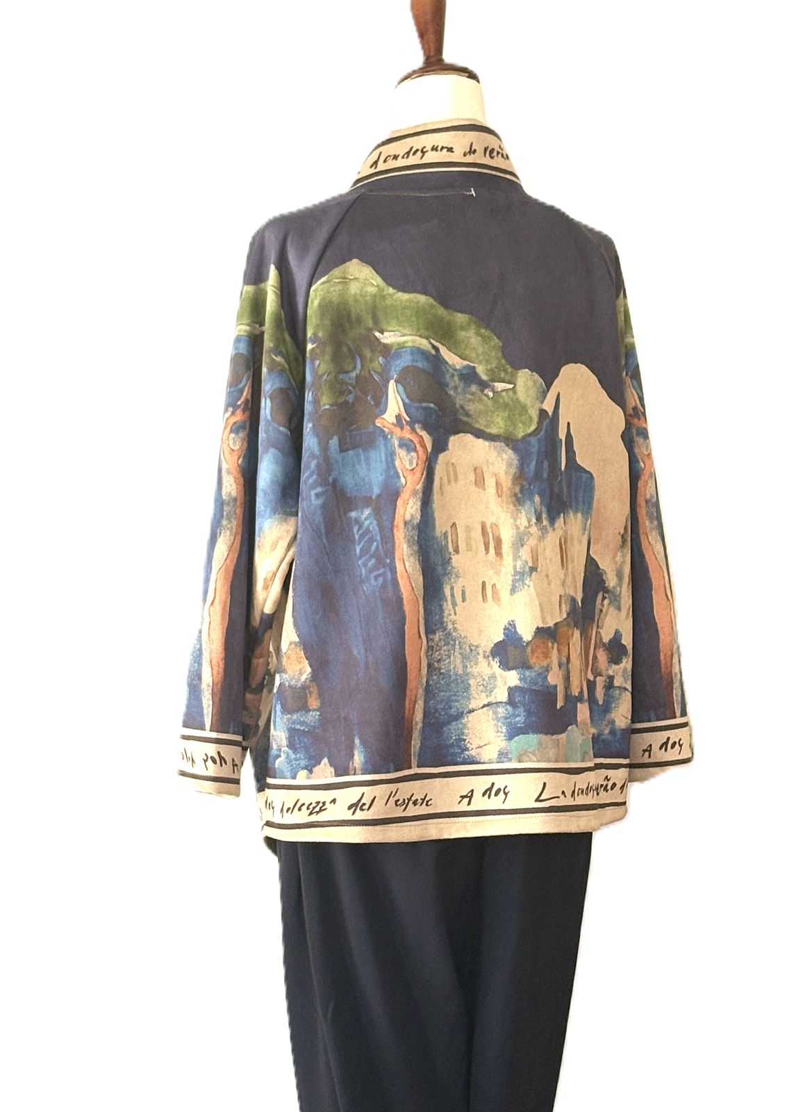 Italian Watercolor Landscape Suede Feel Envelop Cut Tunic. Brushed Polyester (Tan or Navy)
