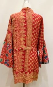 Gorgeous Open Kantha Embroidered Jacket  (Red/Gold Border)