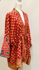 Gorgeous Open Kantha Embroidered Jacket  (Red/Gold Border)