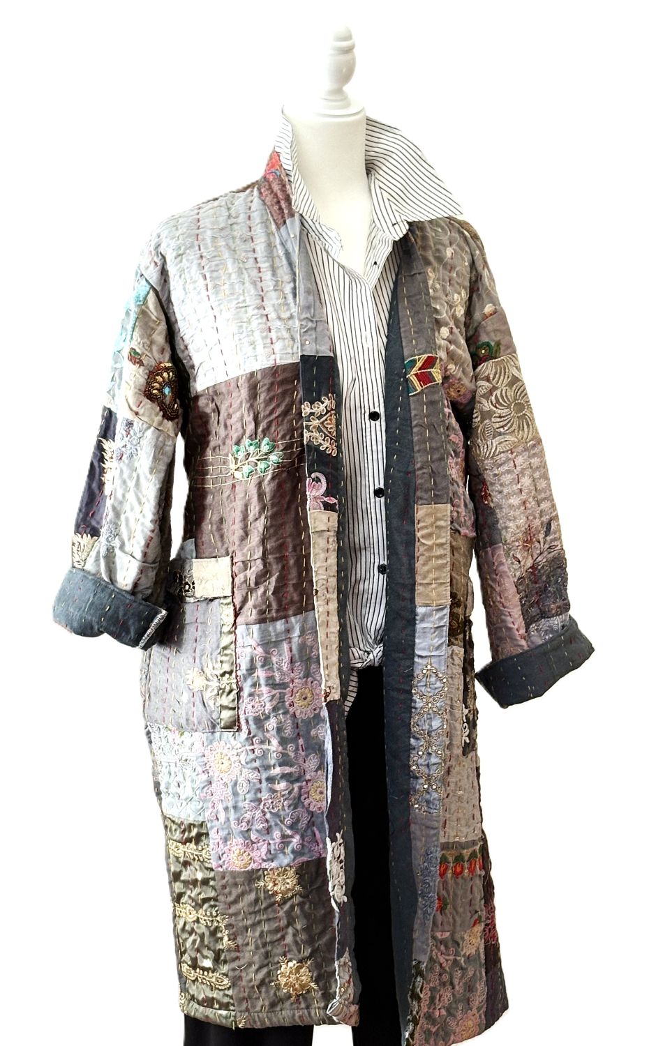 KHAMBADIYA Silk Quilted Patchwork Jacket With Specialty Detailing. Exceptional