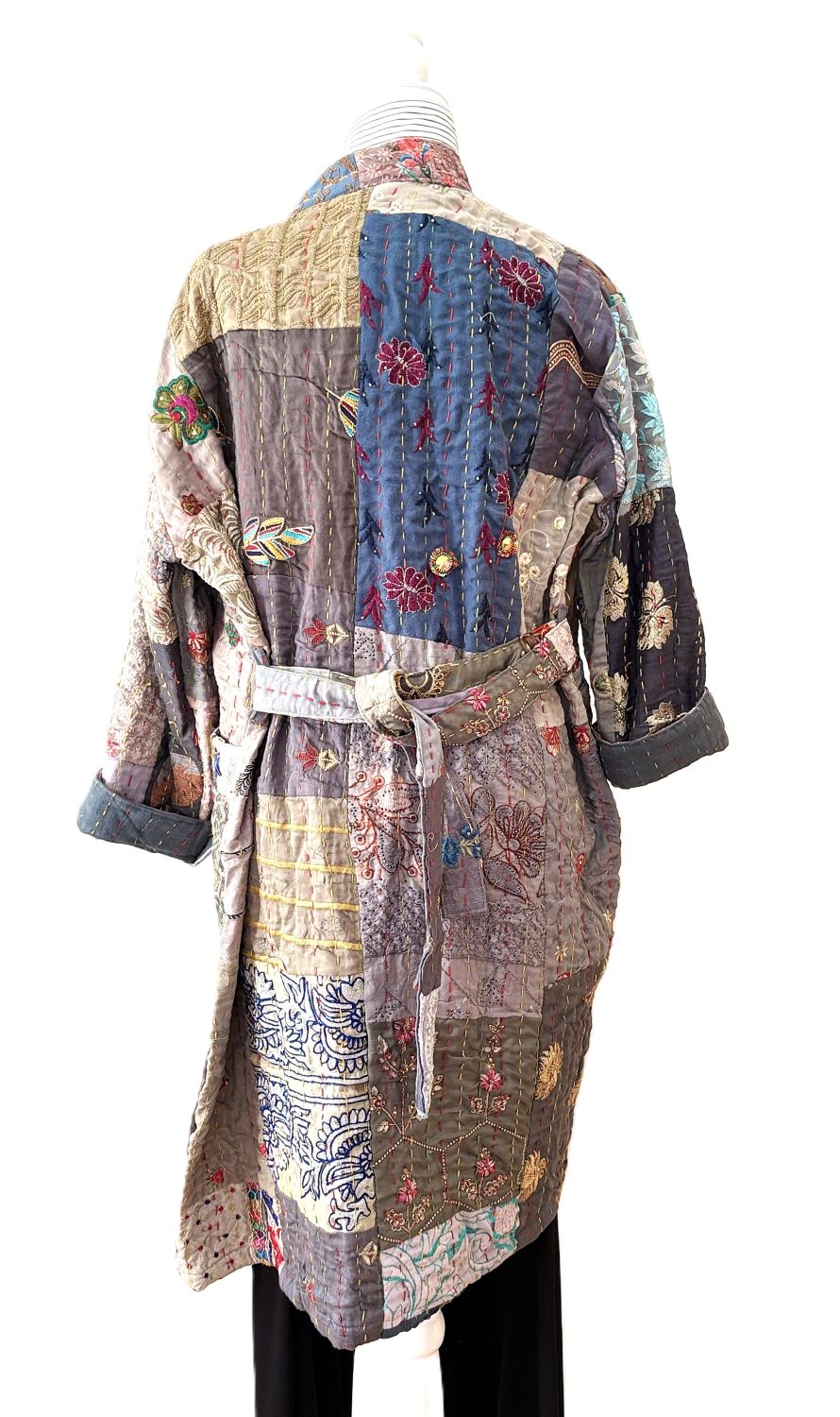 KHAMBADIYA Silk Quilted Patchwork Jacket With Specialty Detailing. Exceptional