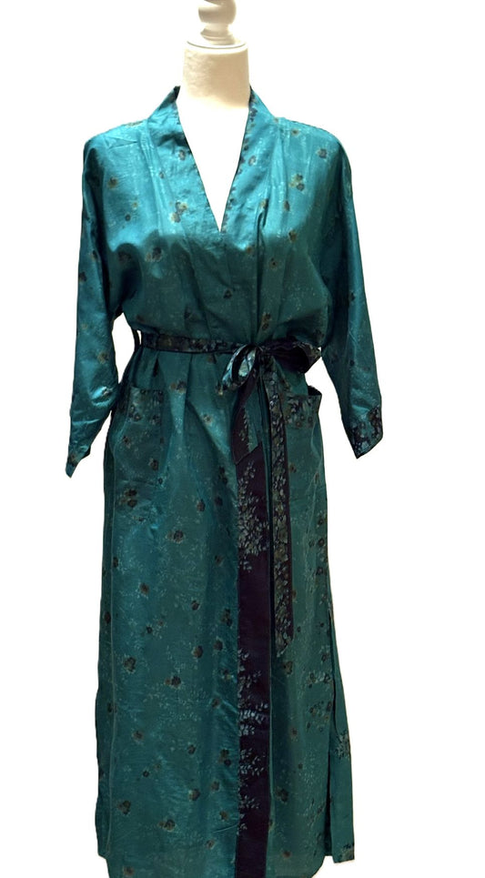 Signature Collection, Captivating Long Silk Kimono Duster.  (Teal)