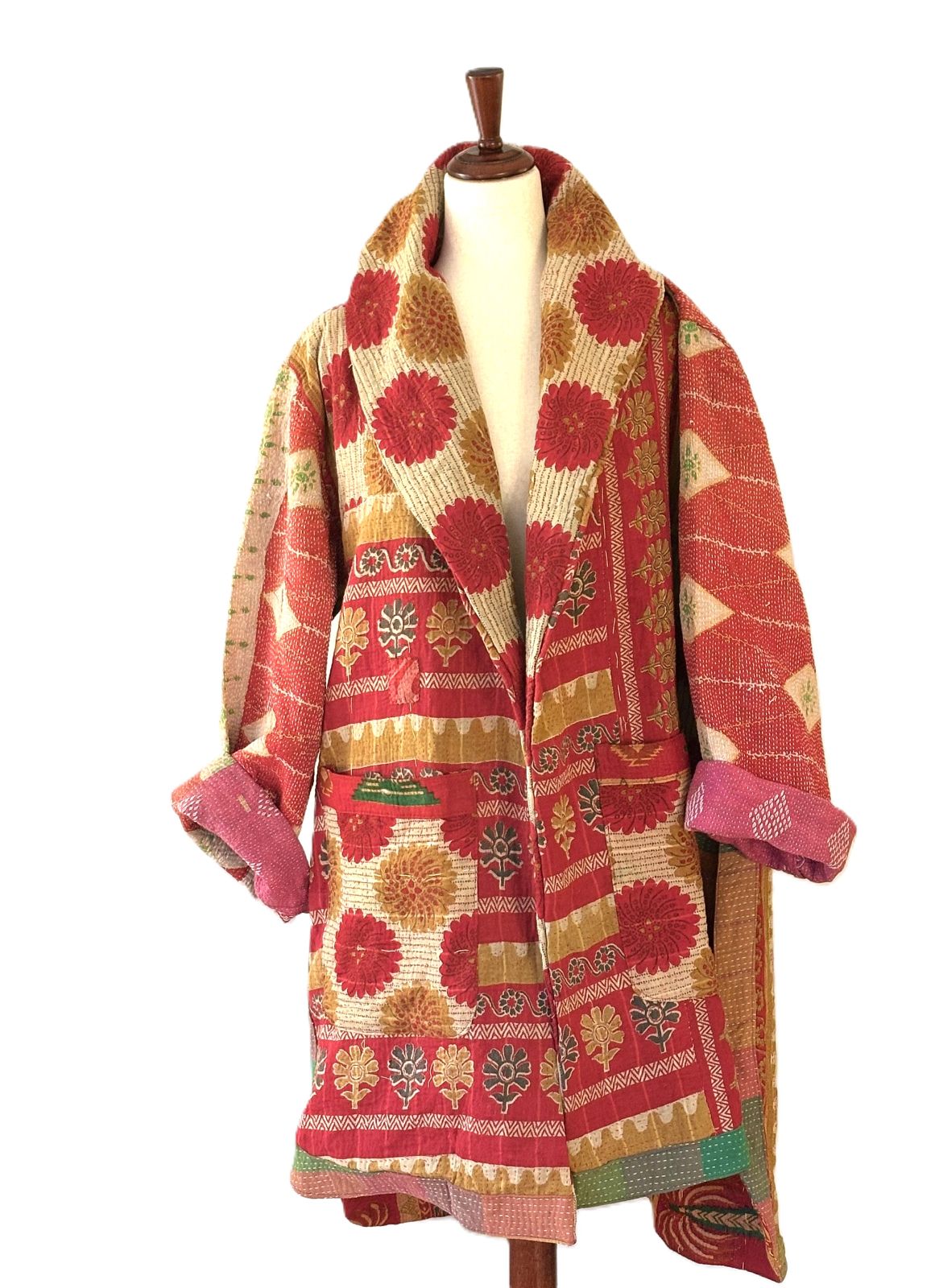 Kantha Bae Drifter Coat: Kantha Comfortable and Warm, (Red)