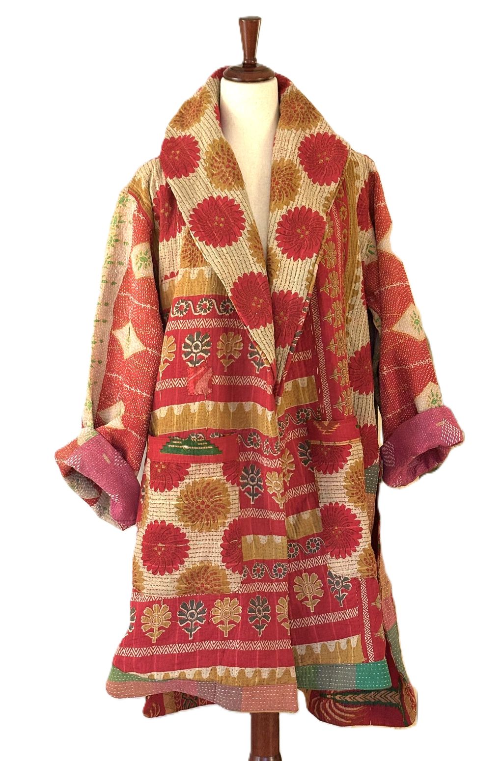 Kantha Bae Drifter Coat: Kantha Comfortable and Warm, (Red)
