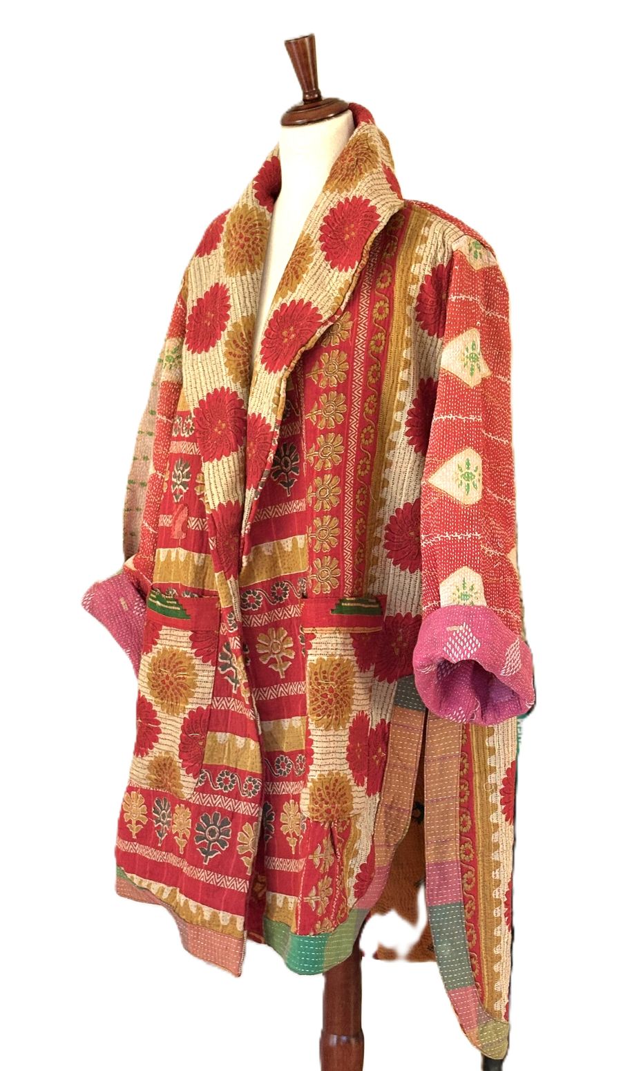 Kantha Bae Drifter Coat: Kantha Comfortable and Warm, (Red)